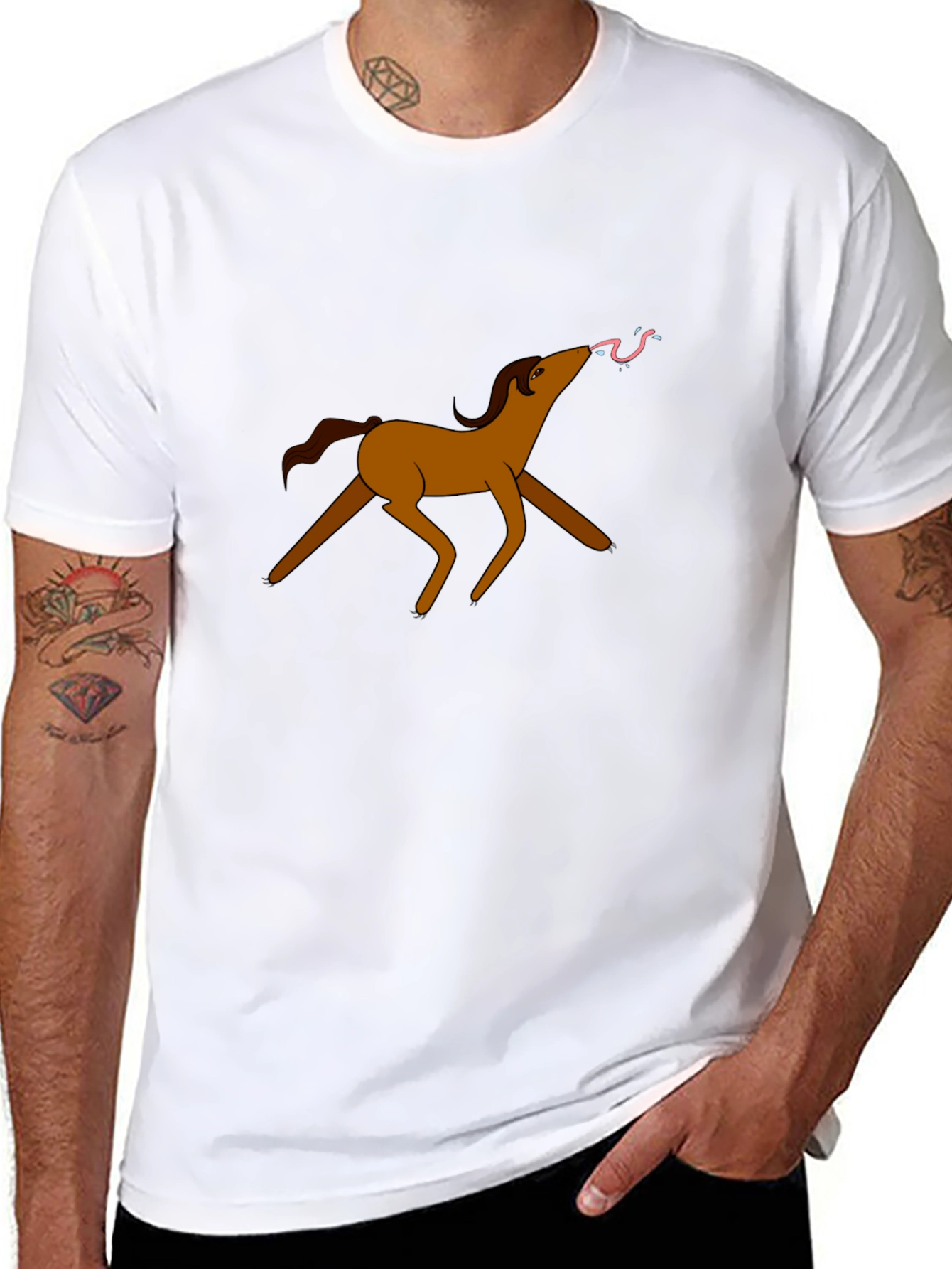 Cartoon Horse Graphic Tee - Black