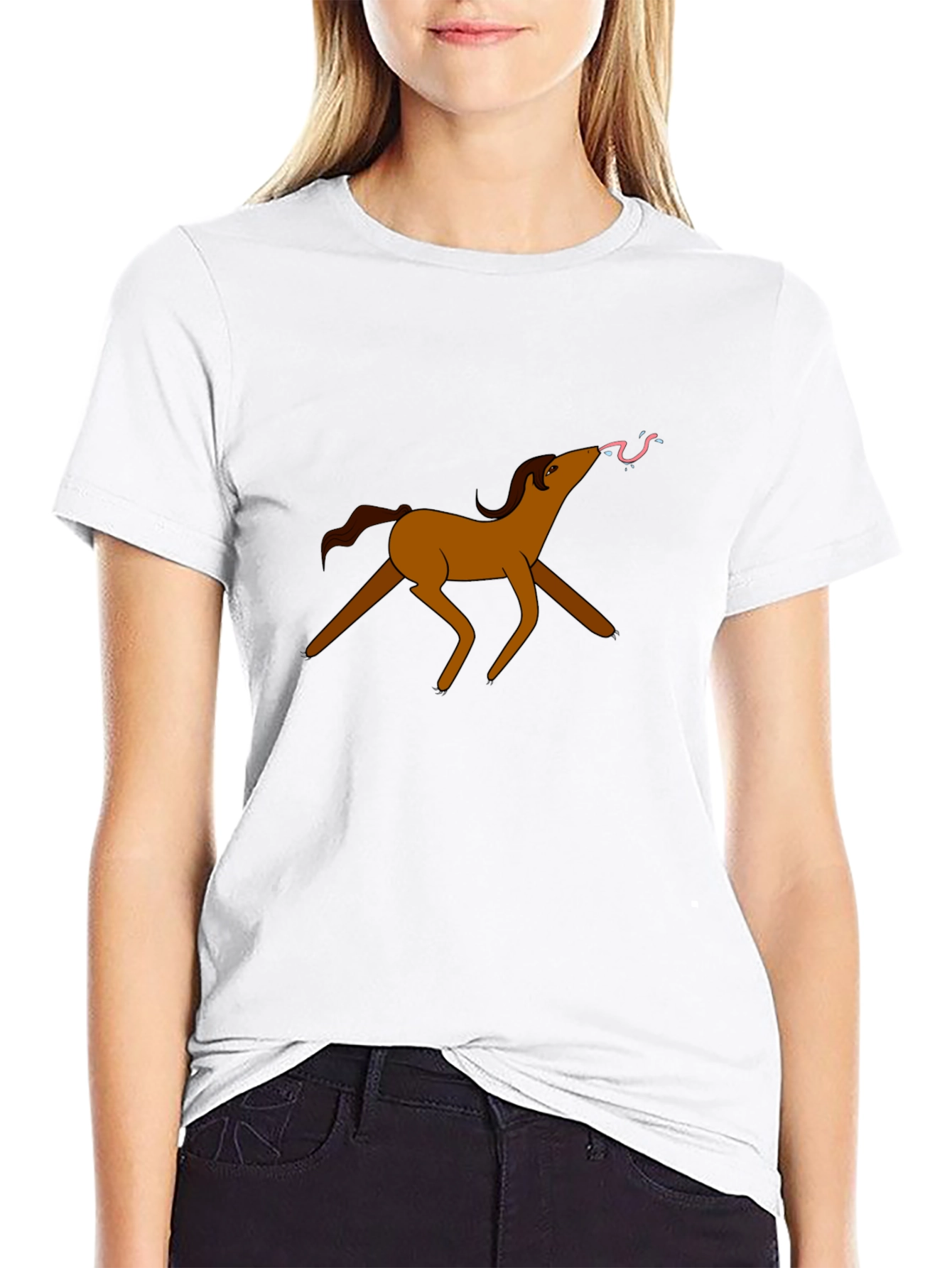 Cartoon Horse Graphic Tee - Black