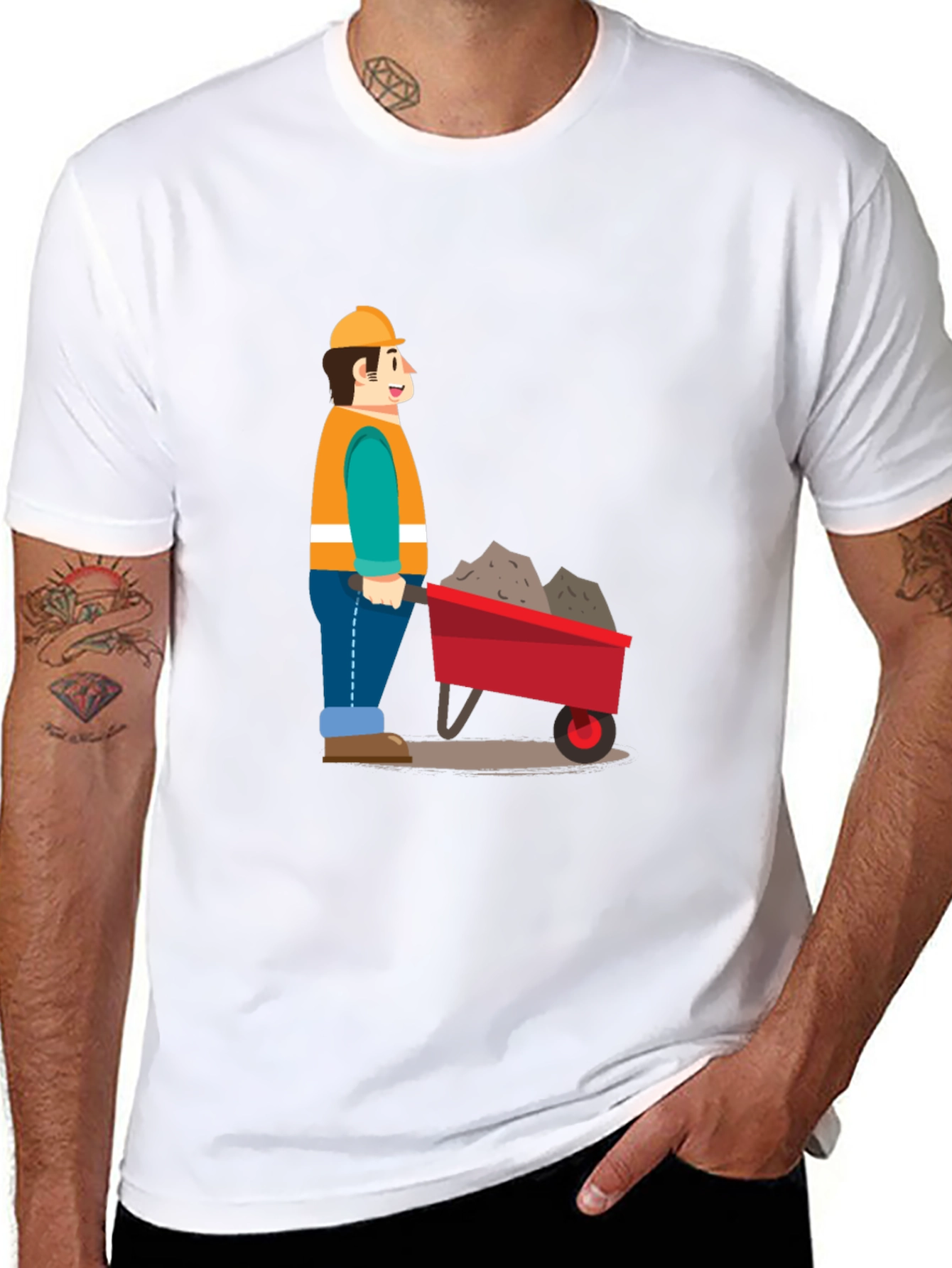 Construction Worker Cartoon Graphic T-Shirt