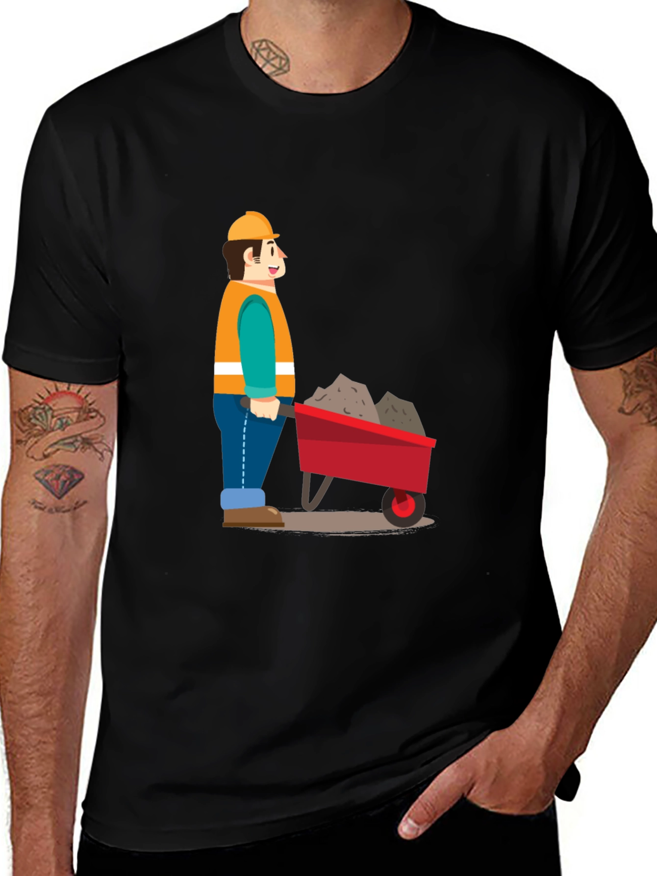 Construction Worker Cartoon Graphic T-Shirt