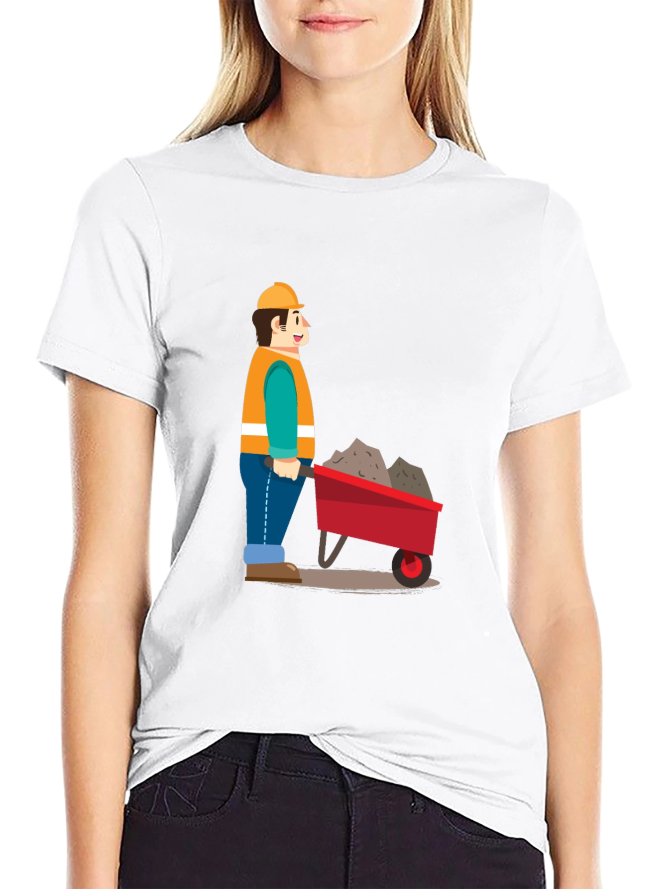 Construction Worker Cartoon Graphic T-Shirt