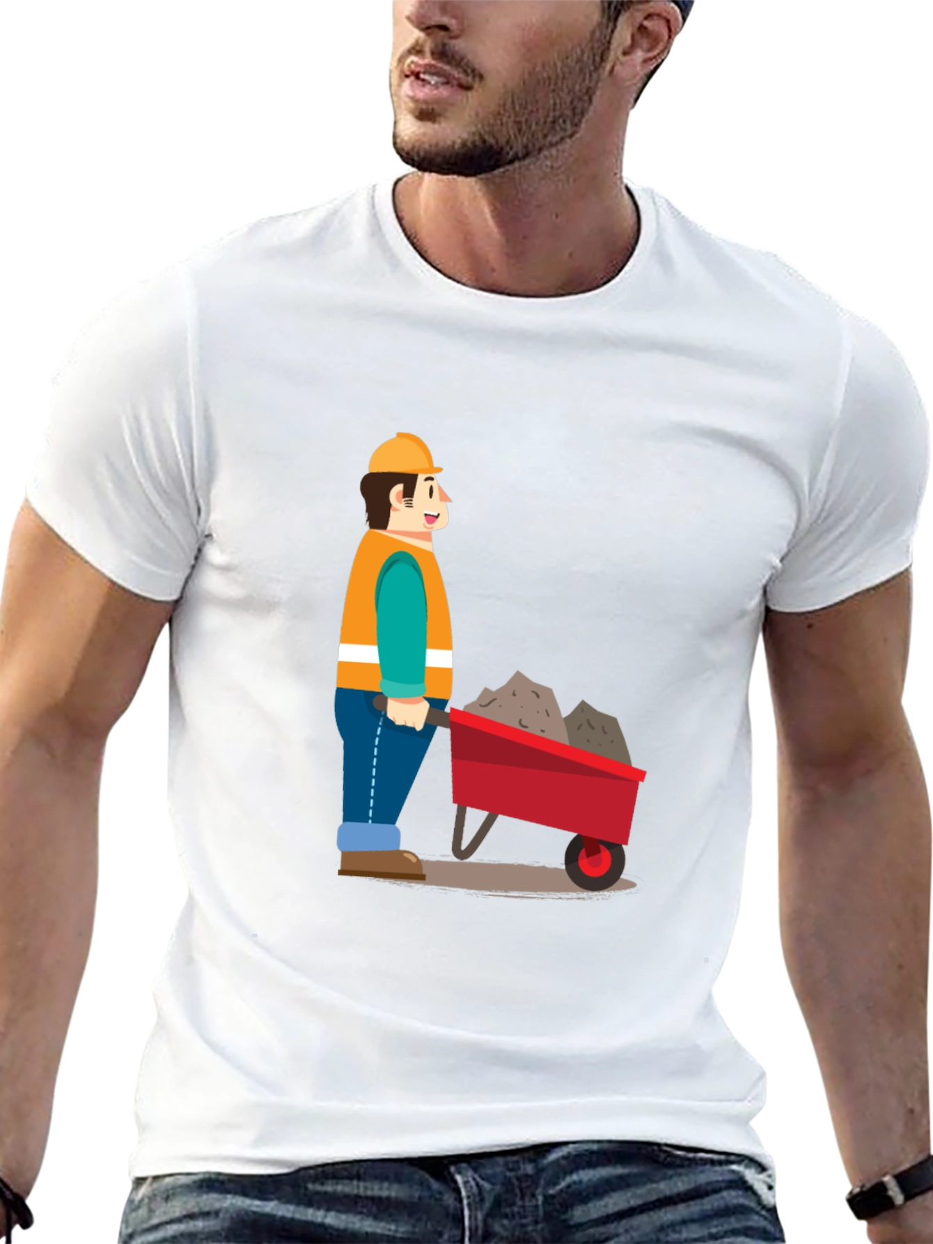 Construction Worker Cartoon Graphic T-Shirt