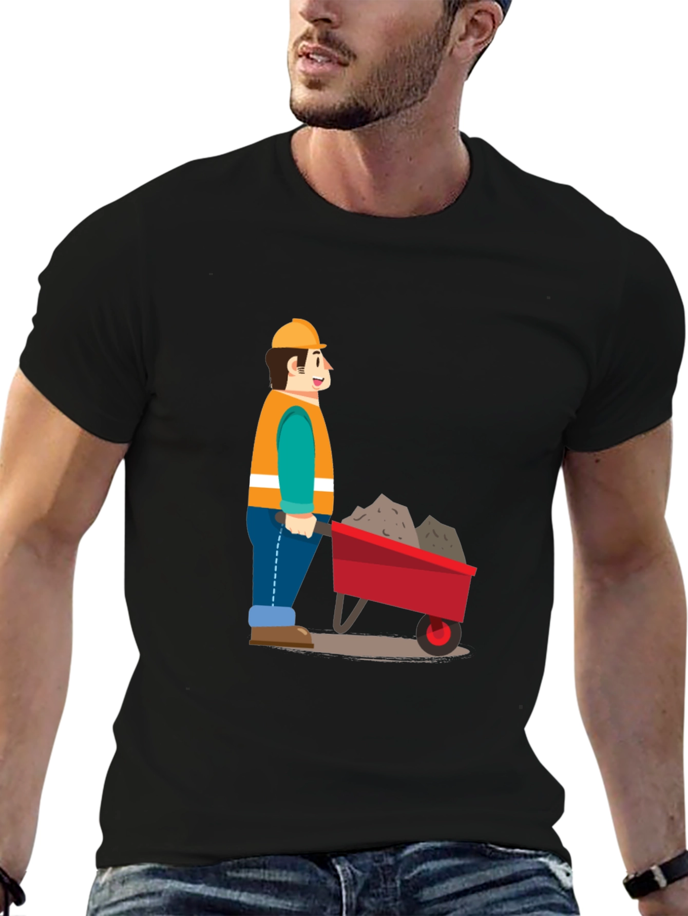 Construction Worker Cartoon Graphic T-Shirt