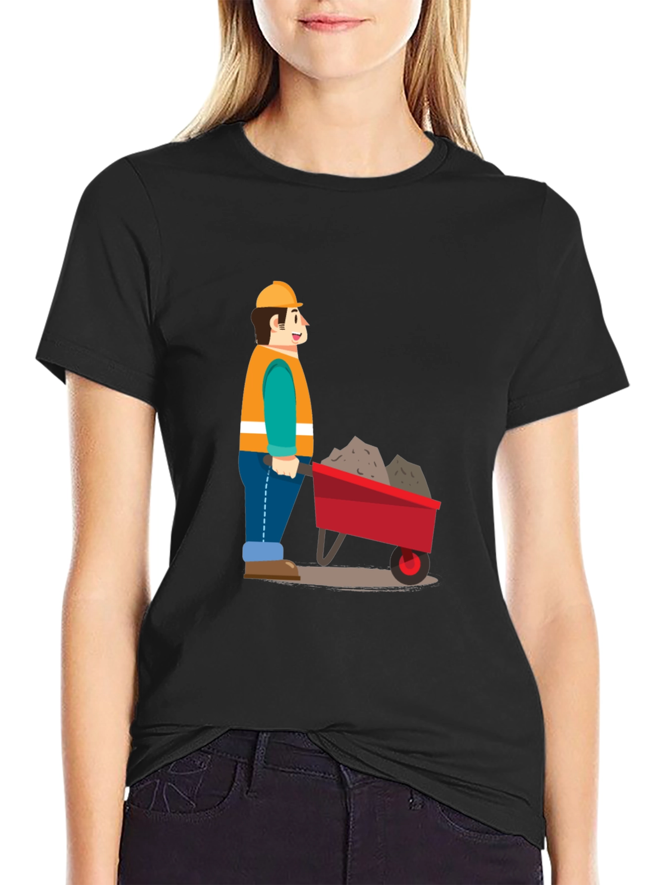 Construction Worker Cartoon Graphic T-Shirt
