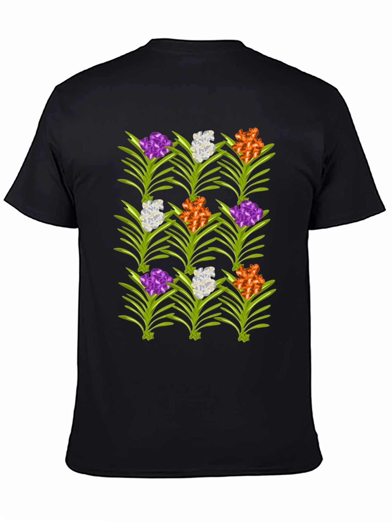 Floral Pattern Mens Black T-Shirt