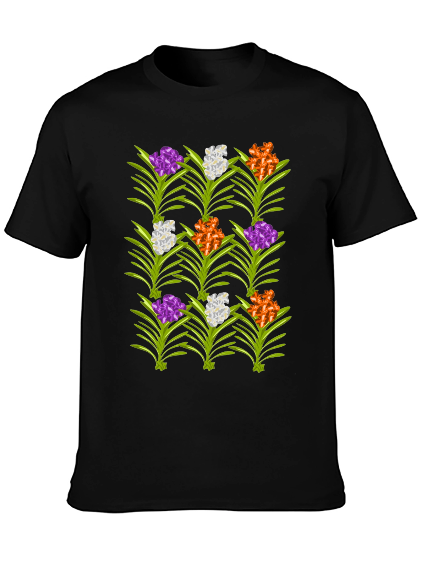 Floral Pattern Mens Black T-Shirt