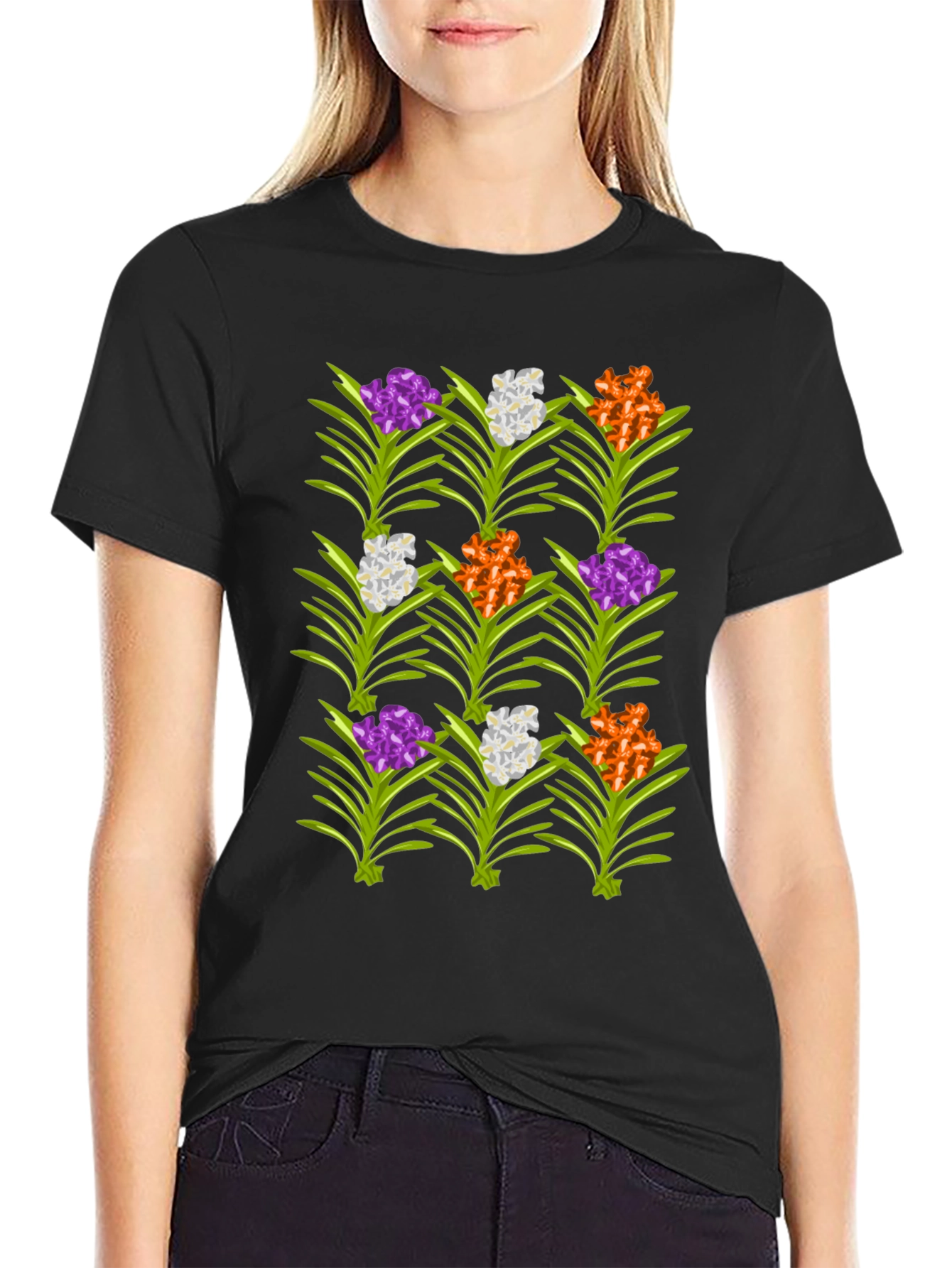 Floral Pattern Mens Black T-Shirt