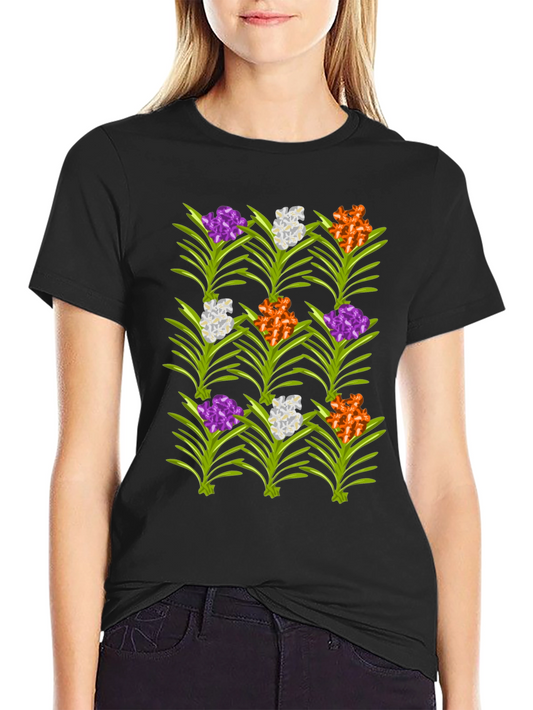 Floral Pattern Mens Black T-Shirt