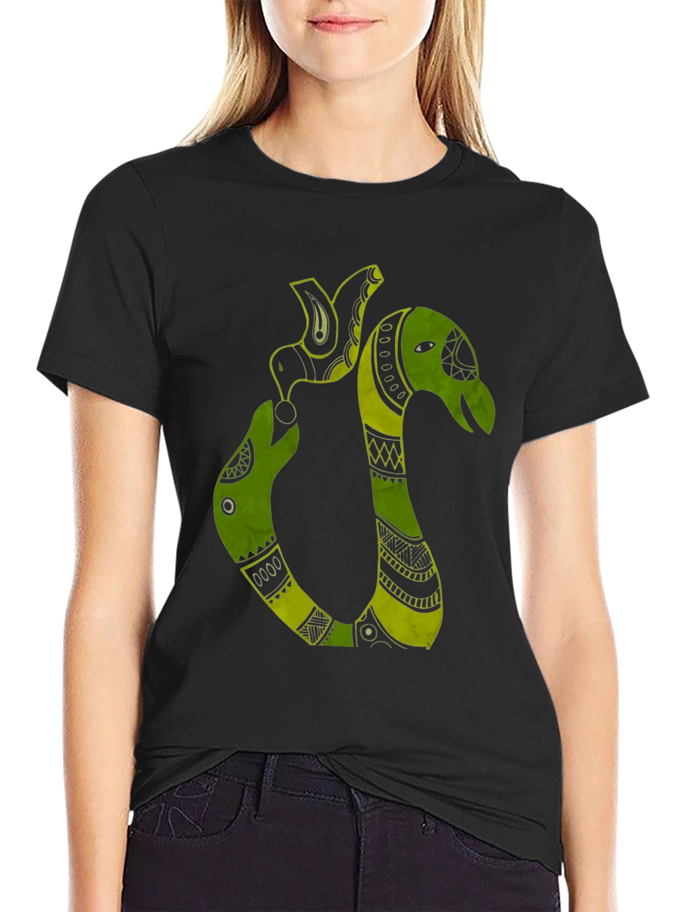 Tribal Art Green Snake T-Shirt