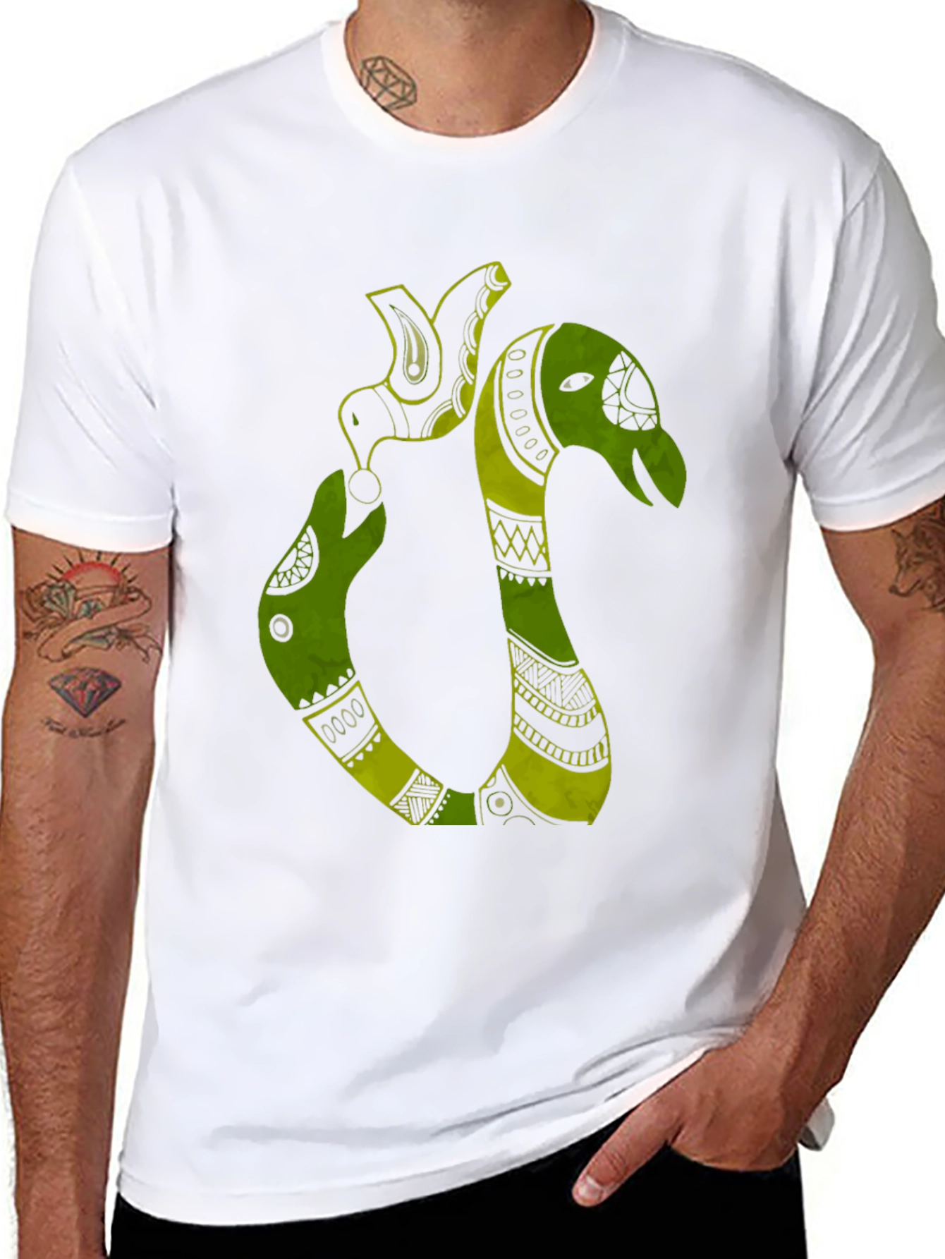 Tribal Art Green Snake T-Shirt