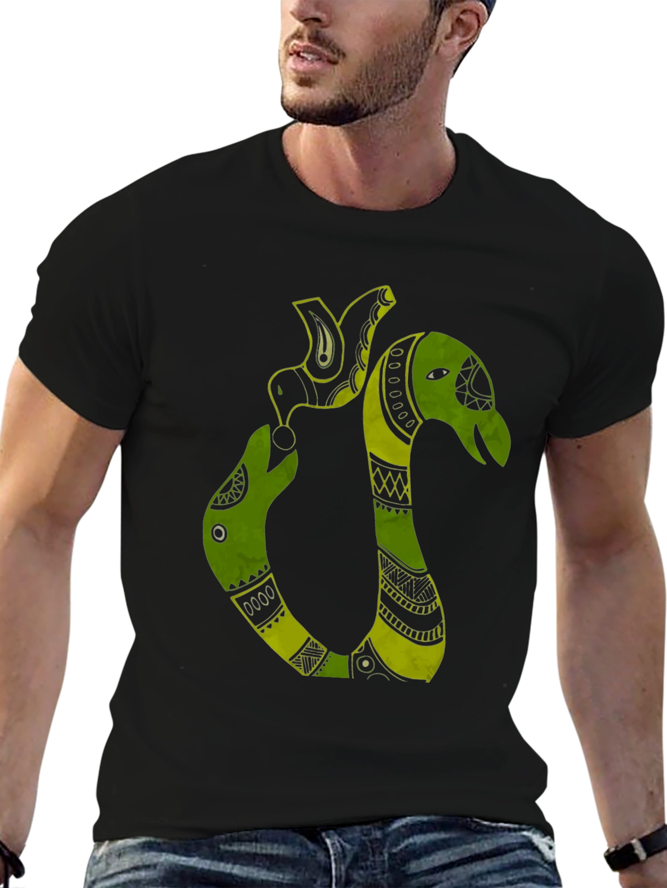 Tribal Art Green Snake T-Shirt