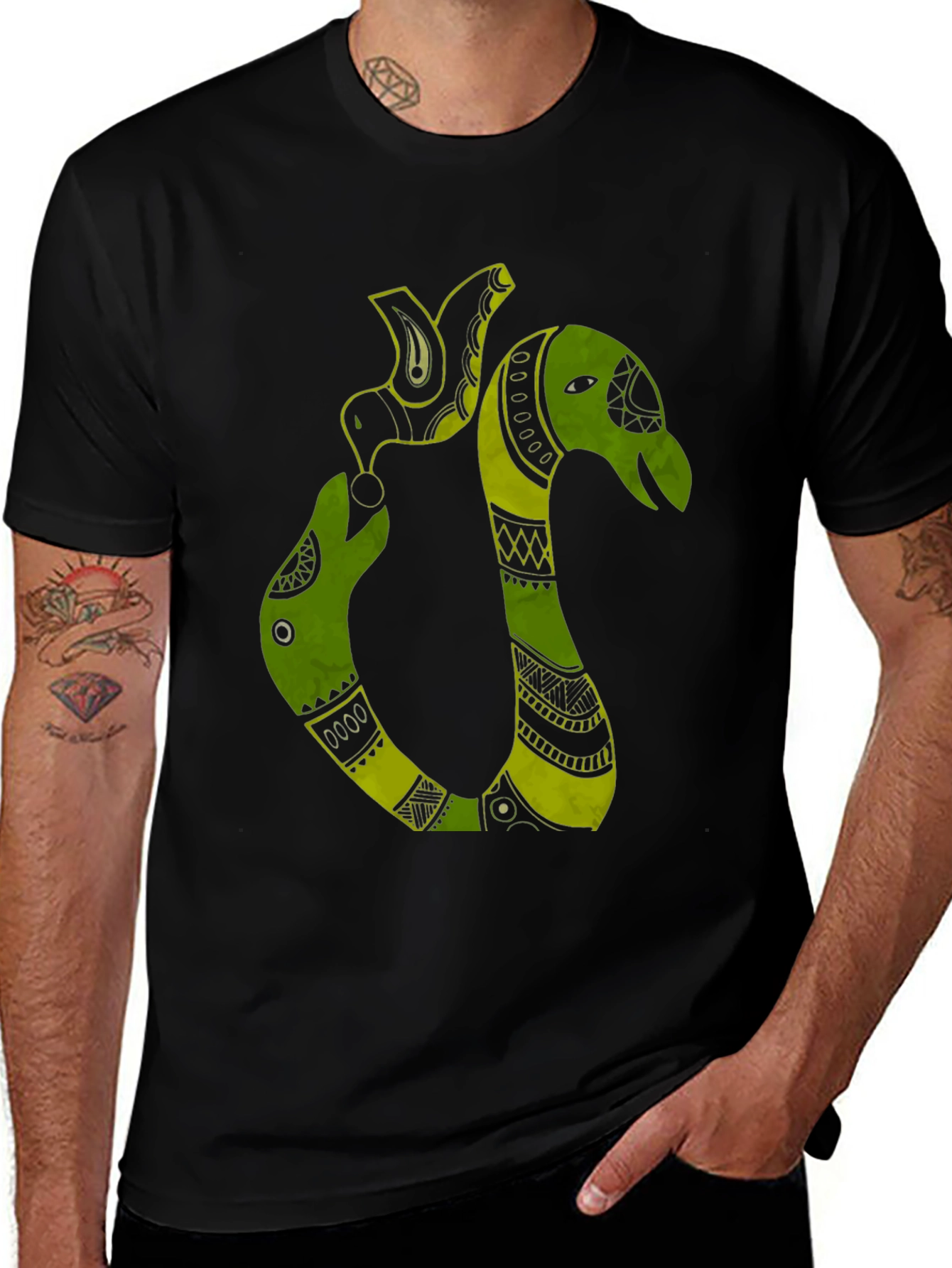 Tribal Art Green Snake T-Shirt