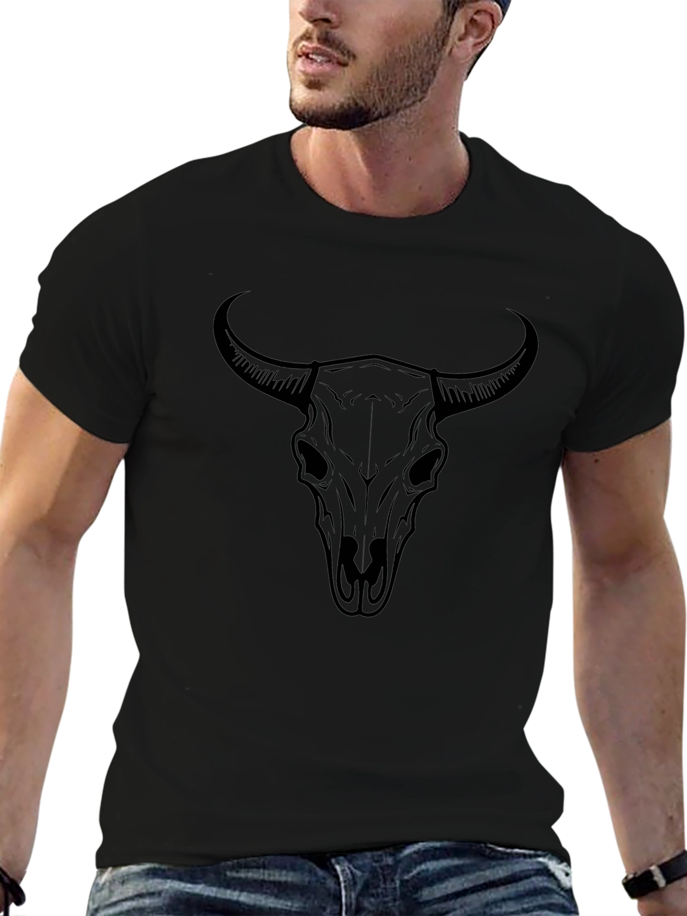 Black Bull Skull Graphic Tee