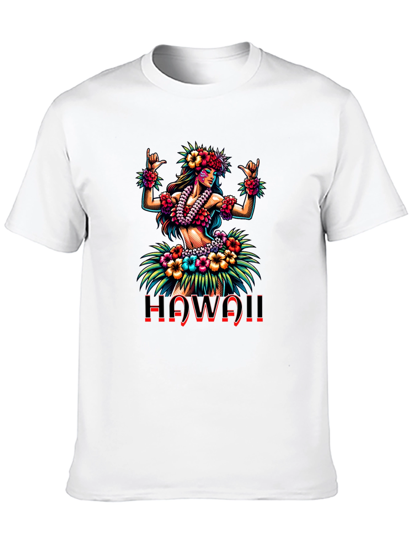 Hawaii Hula Girl Graphic Print Black T-Shirt