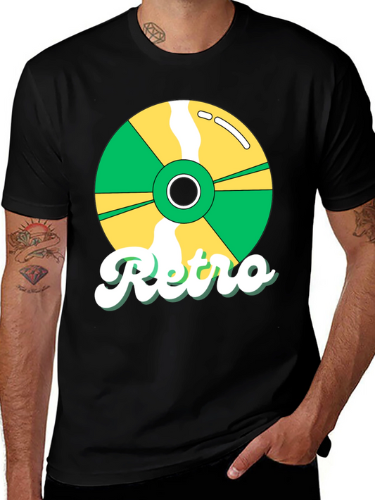 Retro Vinyl Record Graphic Tee - Black