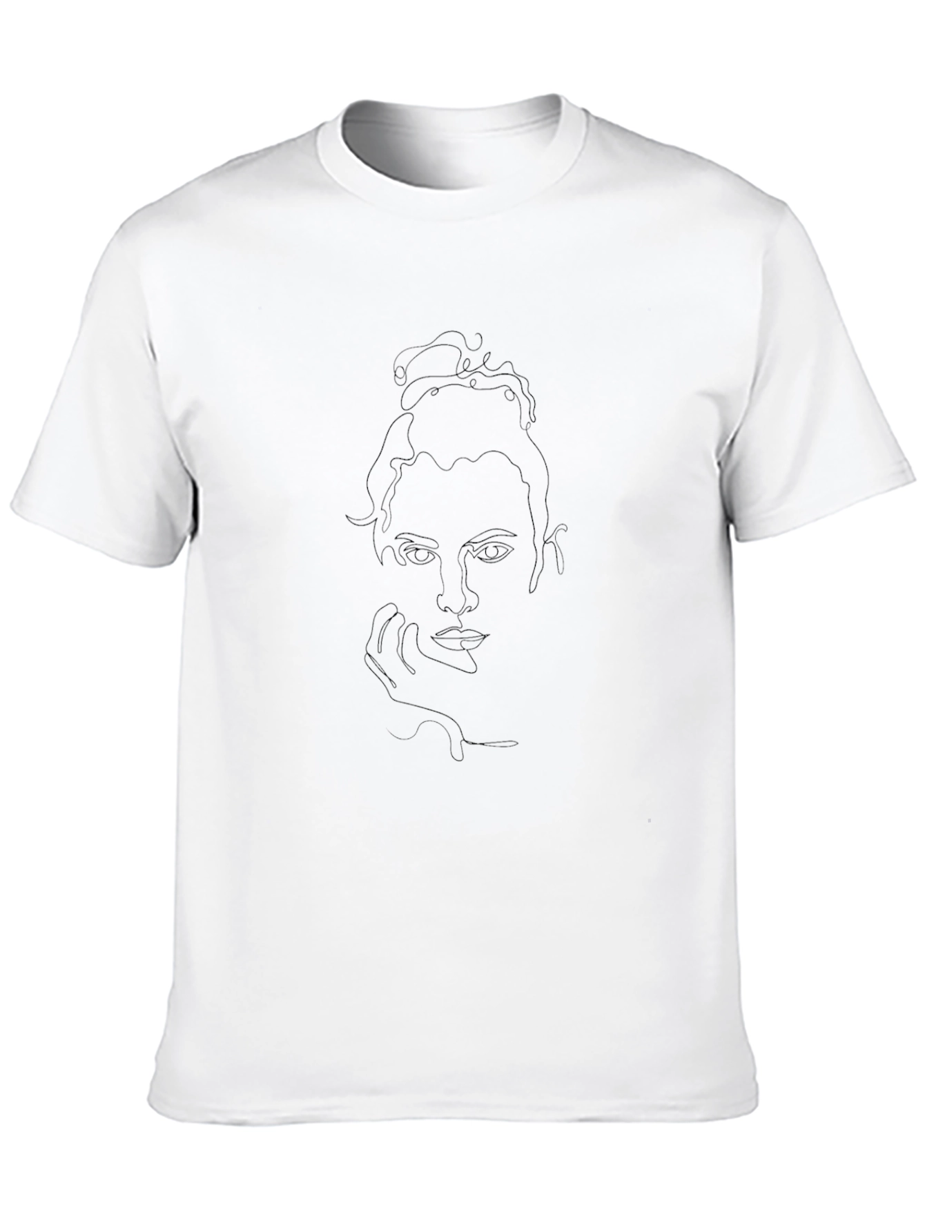 Minimalist Woman Face Line Art Black T-Shirt