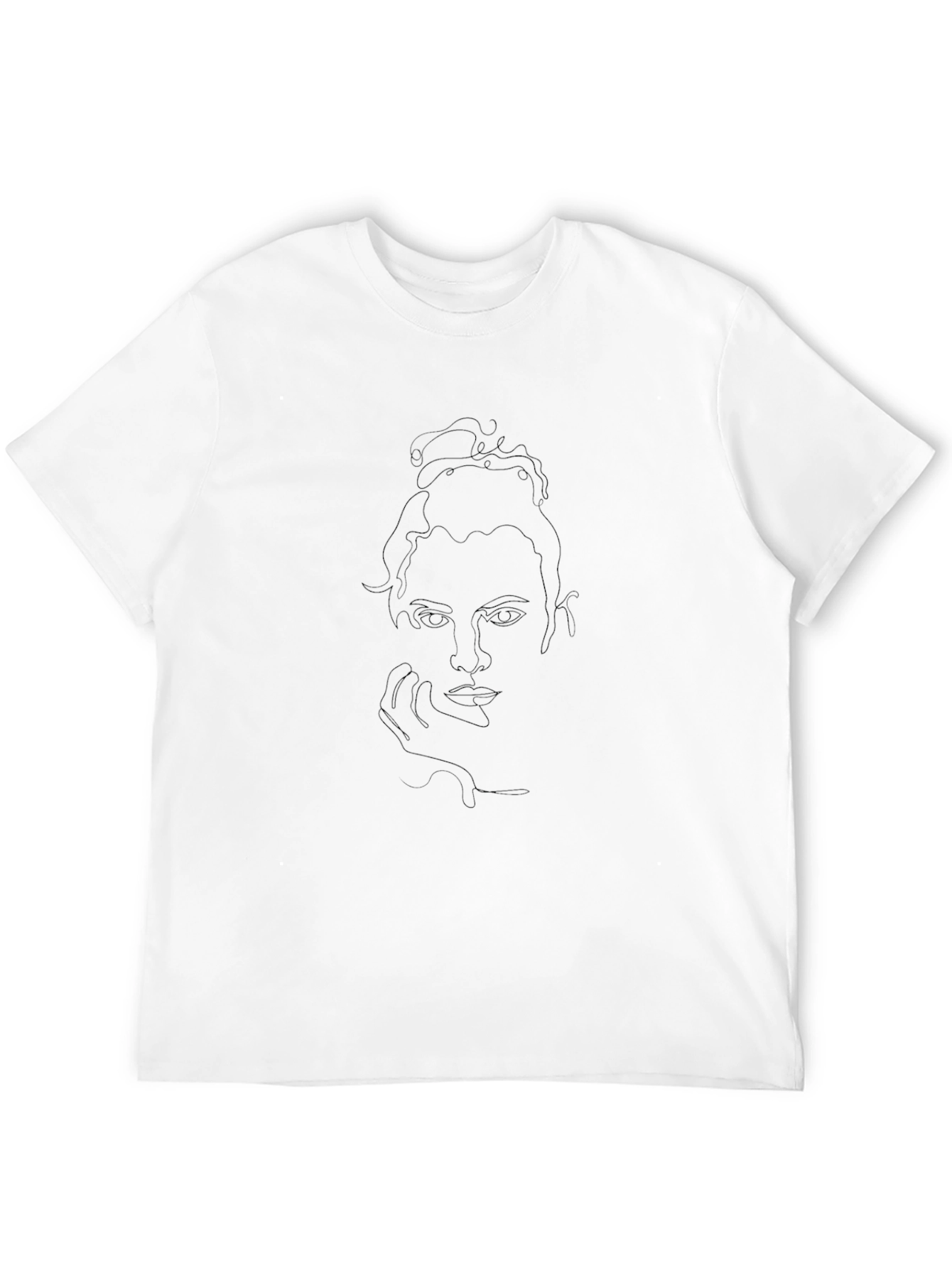 Minimalist Woman Face Line Art Black T-Shirt