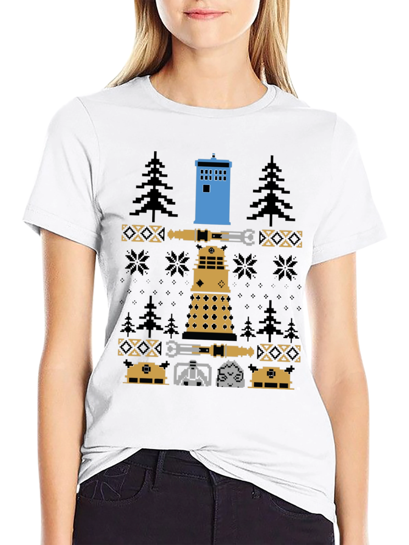 Doctor Who Pixel Pattern Crew Neck T-Shirt