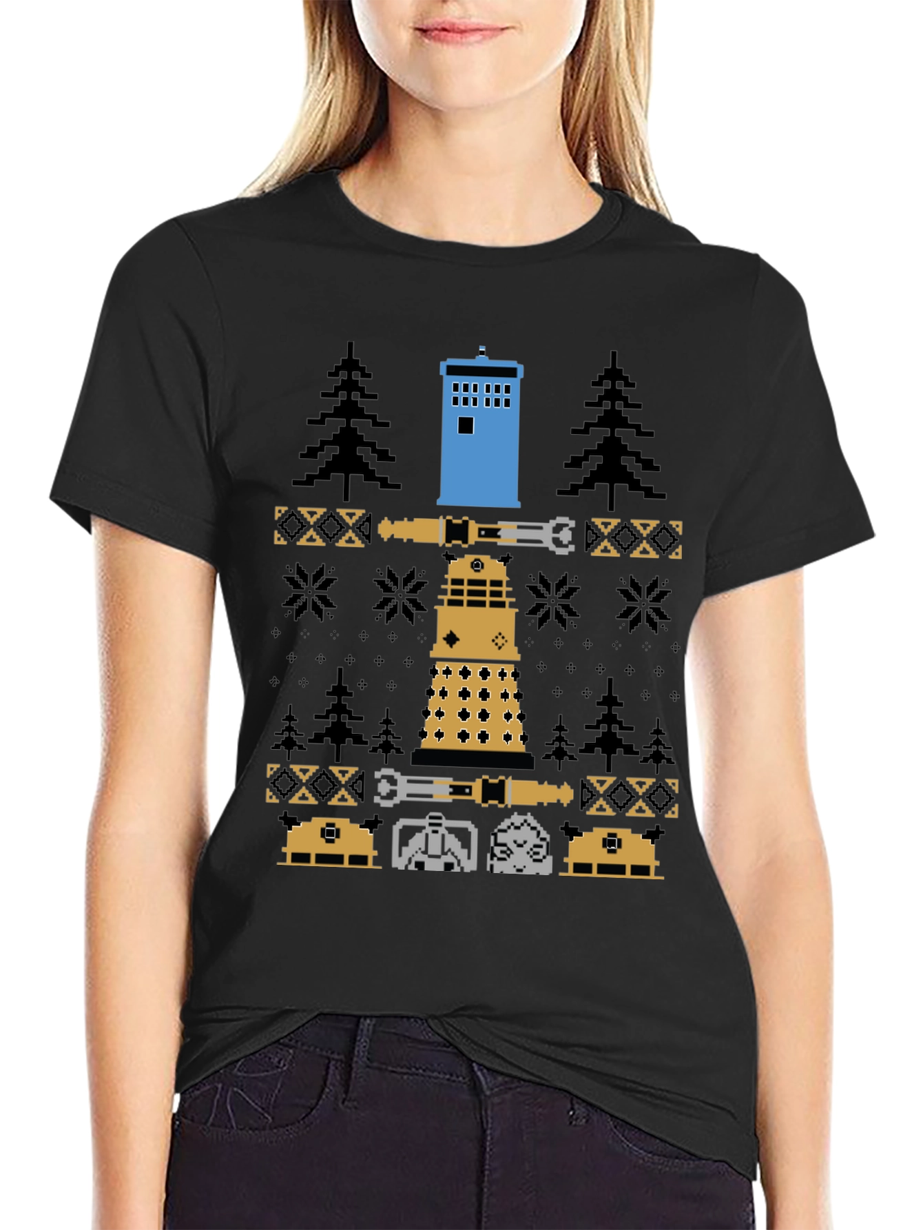 Doctor Who Pixel Pattern Crew Neck T-Shirt