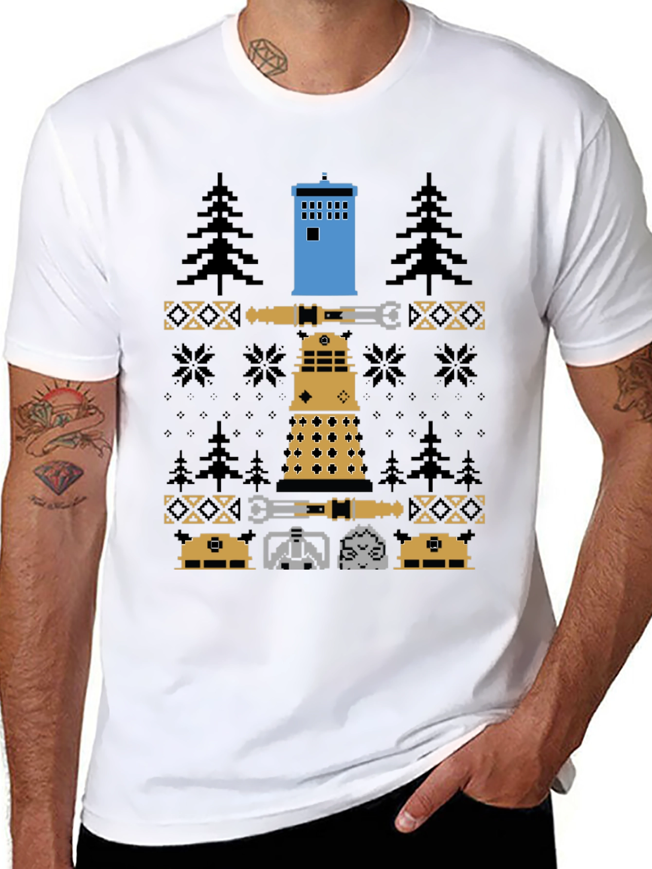 Doctor Who Pixel Pattern Crew Neck T-Shirt