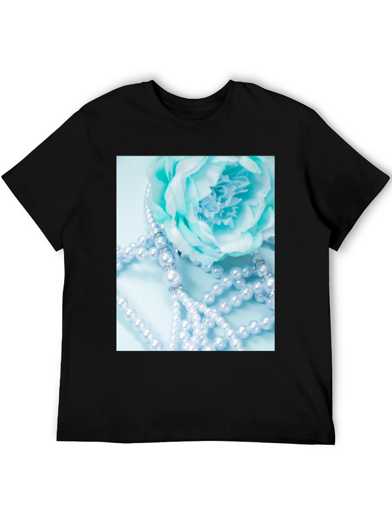 Elegant Floral Pearl T-Shirt - Black