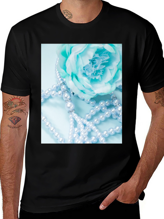Elegant Floral Pearl T-Shirt - Black