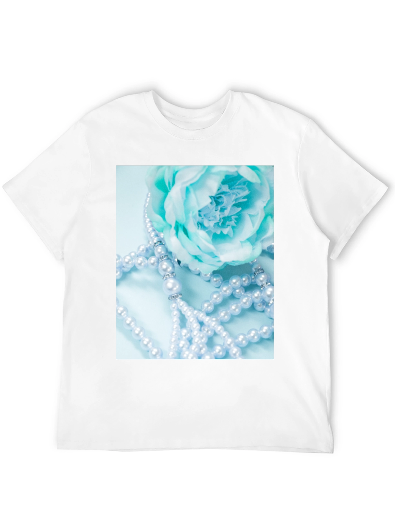 Elegant Floral Pearl T-Shirt - Black