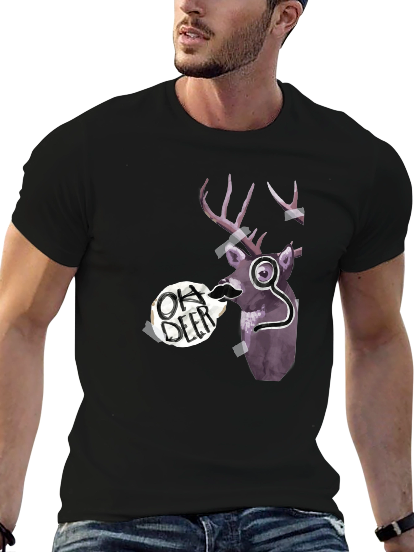 Oh Deer Graphic Print T-Shirt Black