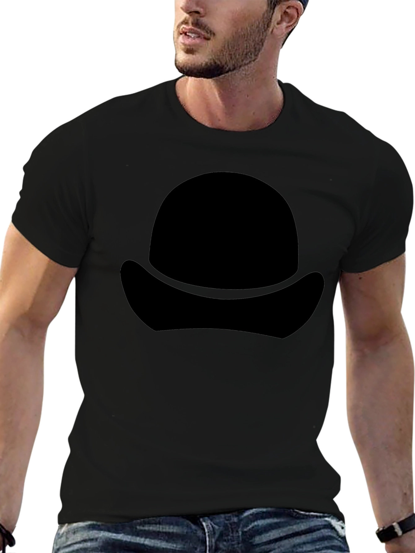 Black T-Shirt with Silhouette Hat Design
