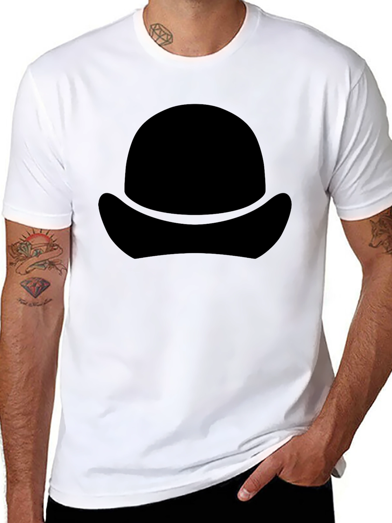 Black T-Shirt with Silhouette Hat Design