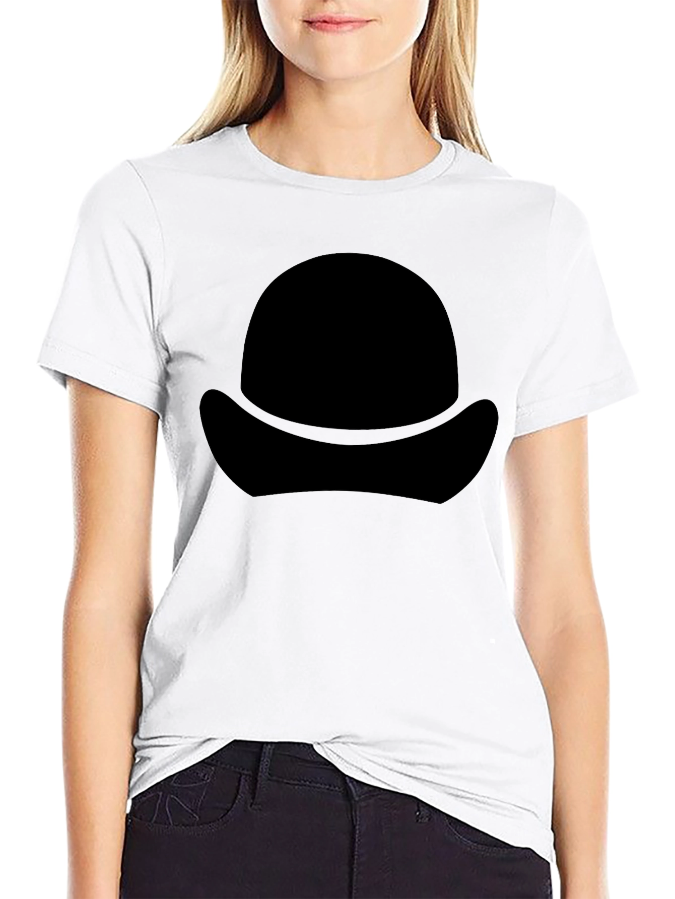 Black T-Shirt with Silhouette Hat Design