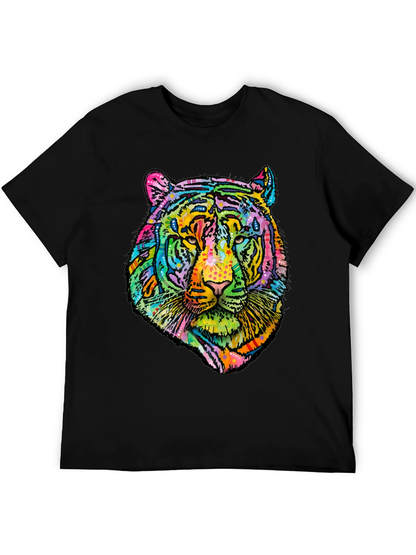 Vibrant Tiger Graphic Mens Black T-Shirt