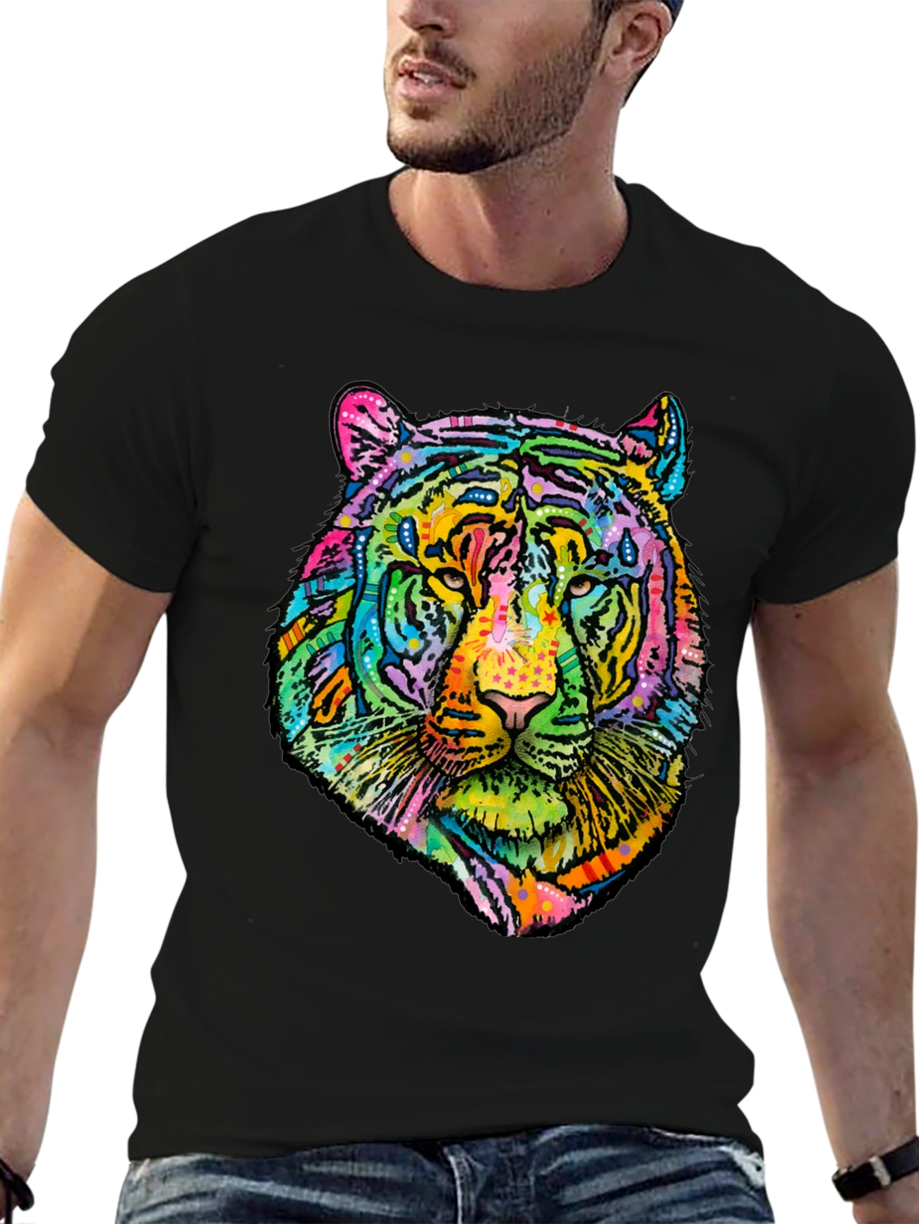 Vibrant Tiger Graphic Mens Black T-Shirt
