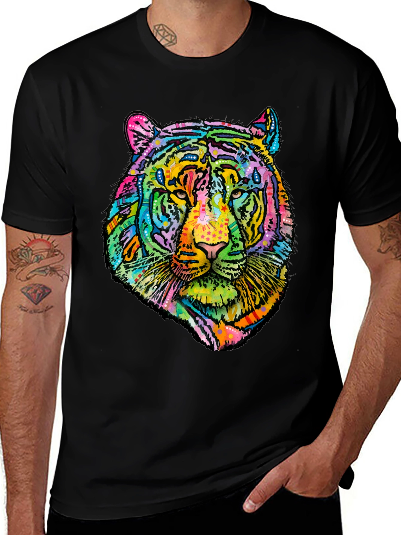 Vibrant Tiger Graphic Mens Black T-Shirt