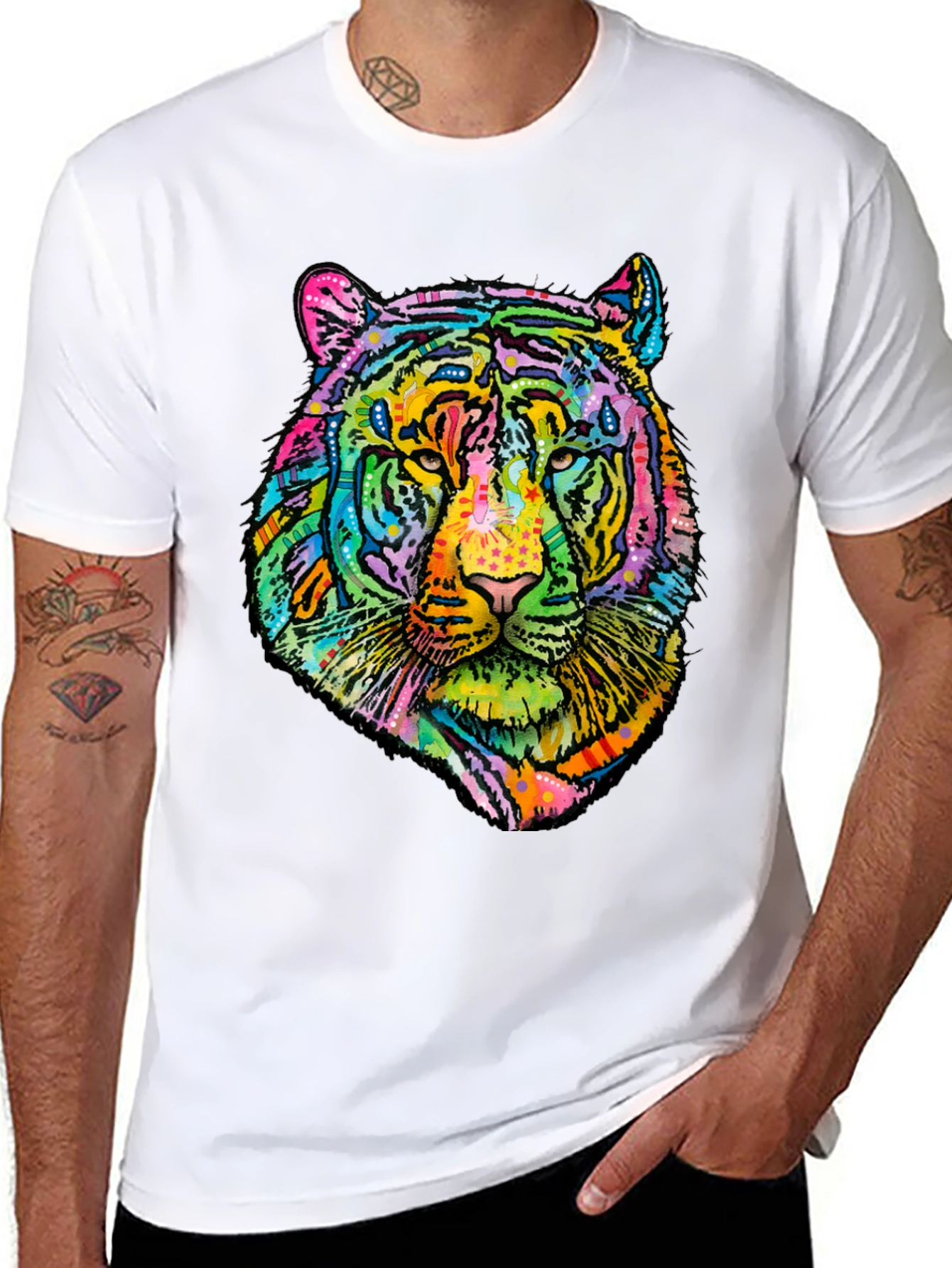 Vibrant Tiger Graphic Mens Black T-Shirt