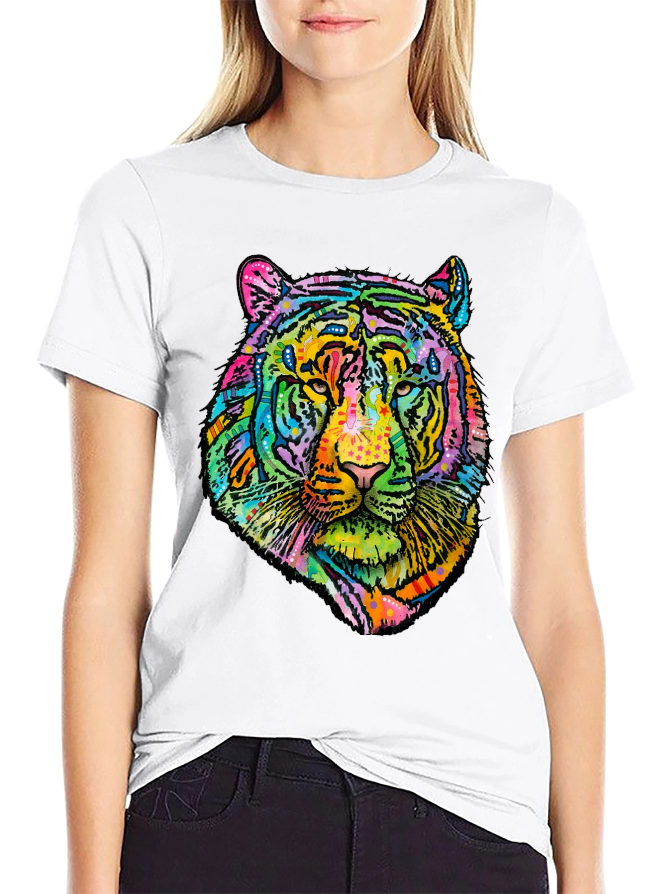 Vibrant Tiger Graphic Mens Black T-Shirt