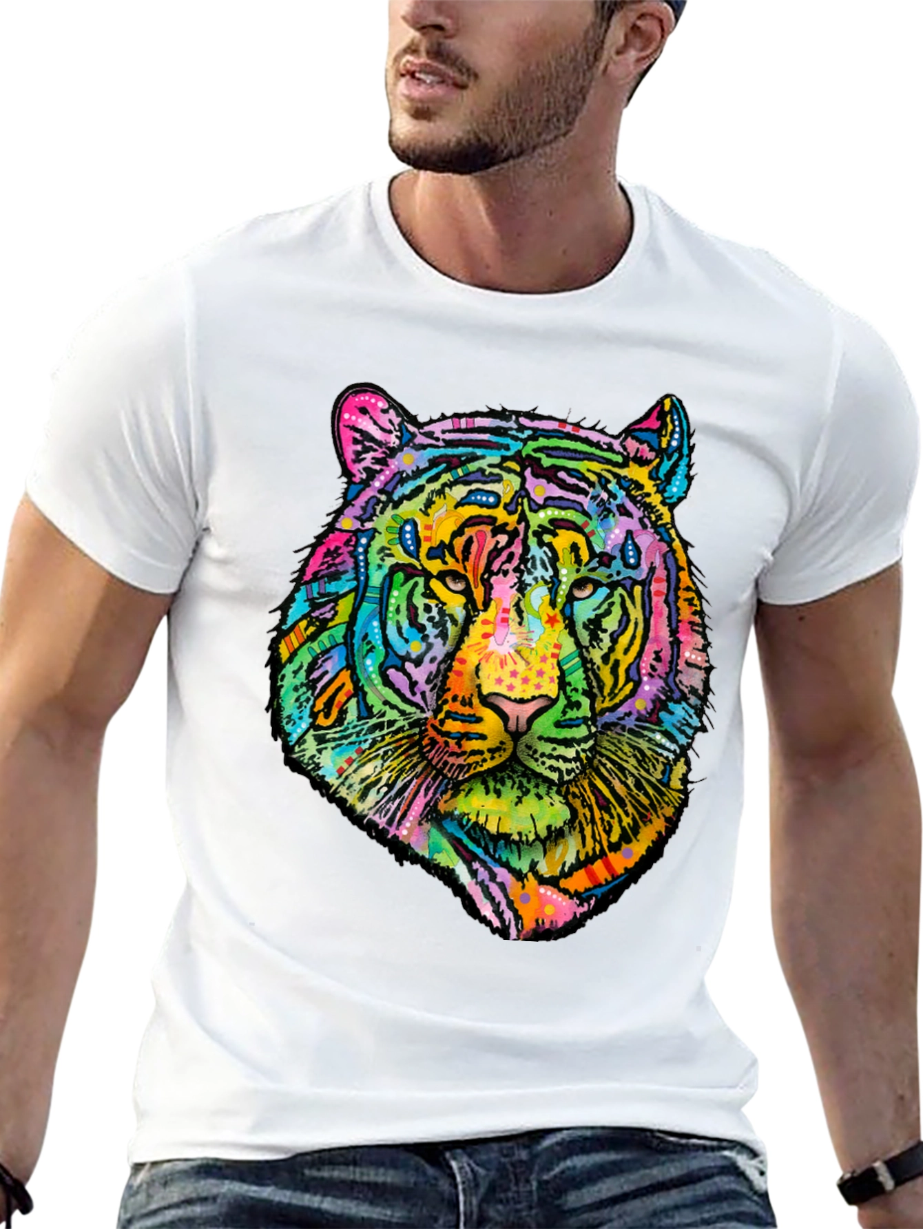 Vibrant Tiger Graphic Mens Black T-Shirt
