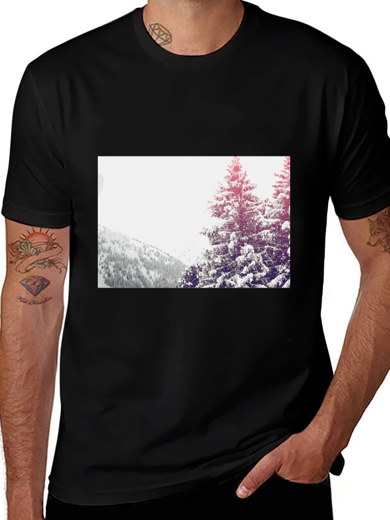 Winter Forest Graphic Tee - Black Crew Neck
