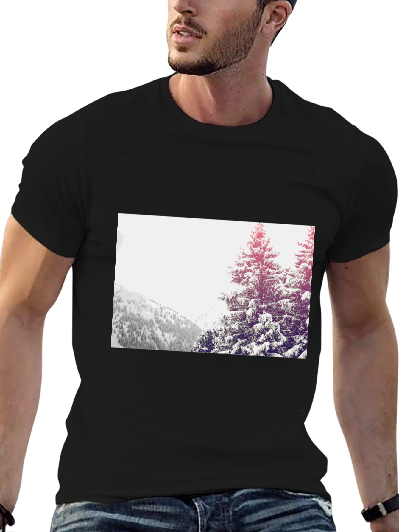 Winter Forest Graphic Tee - Black Crew Neck