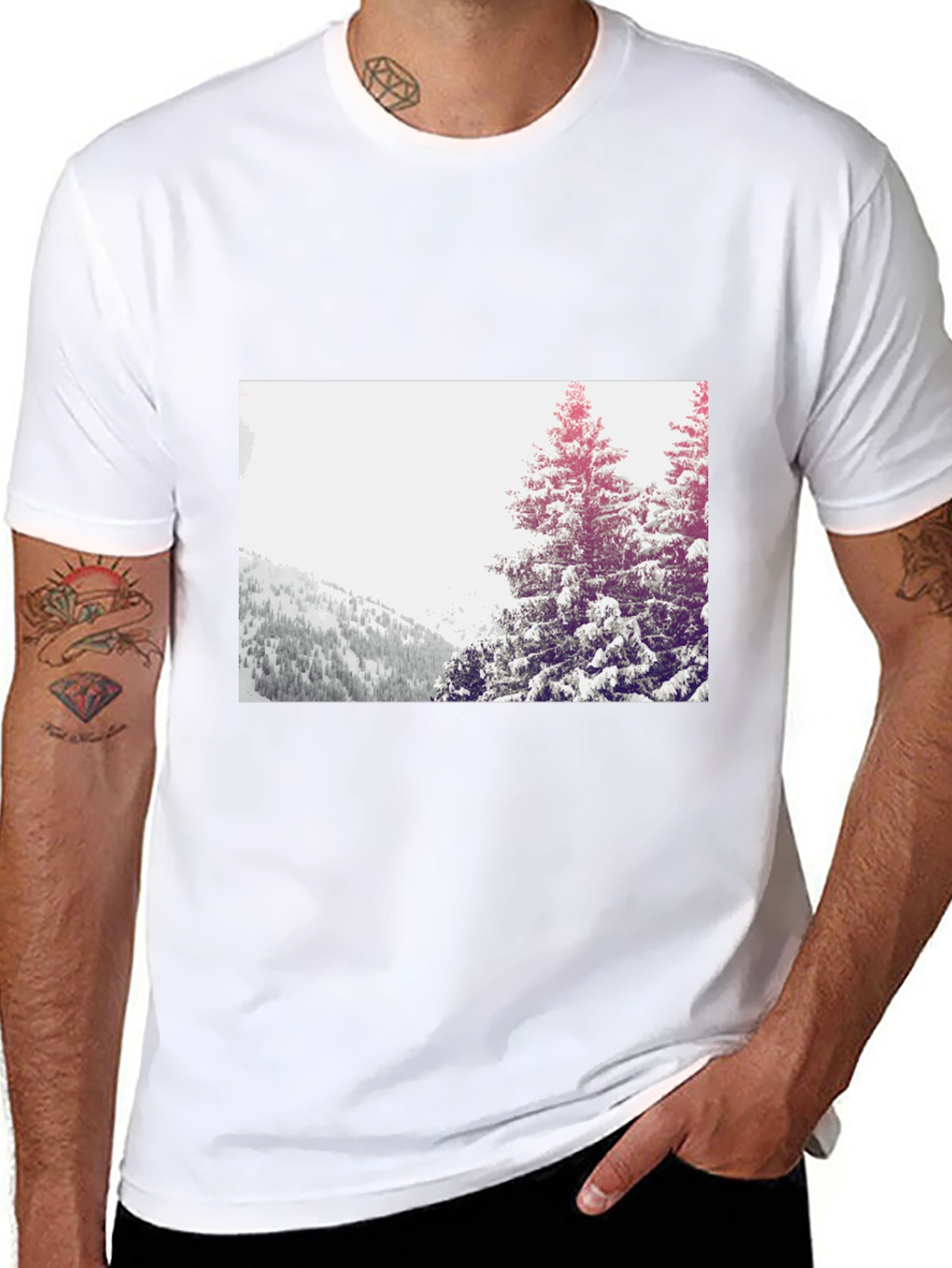 Winter Forest Graphic Tee - Black Crew Neck