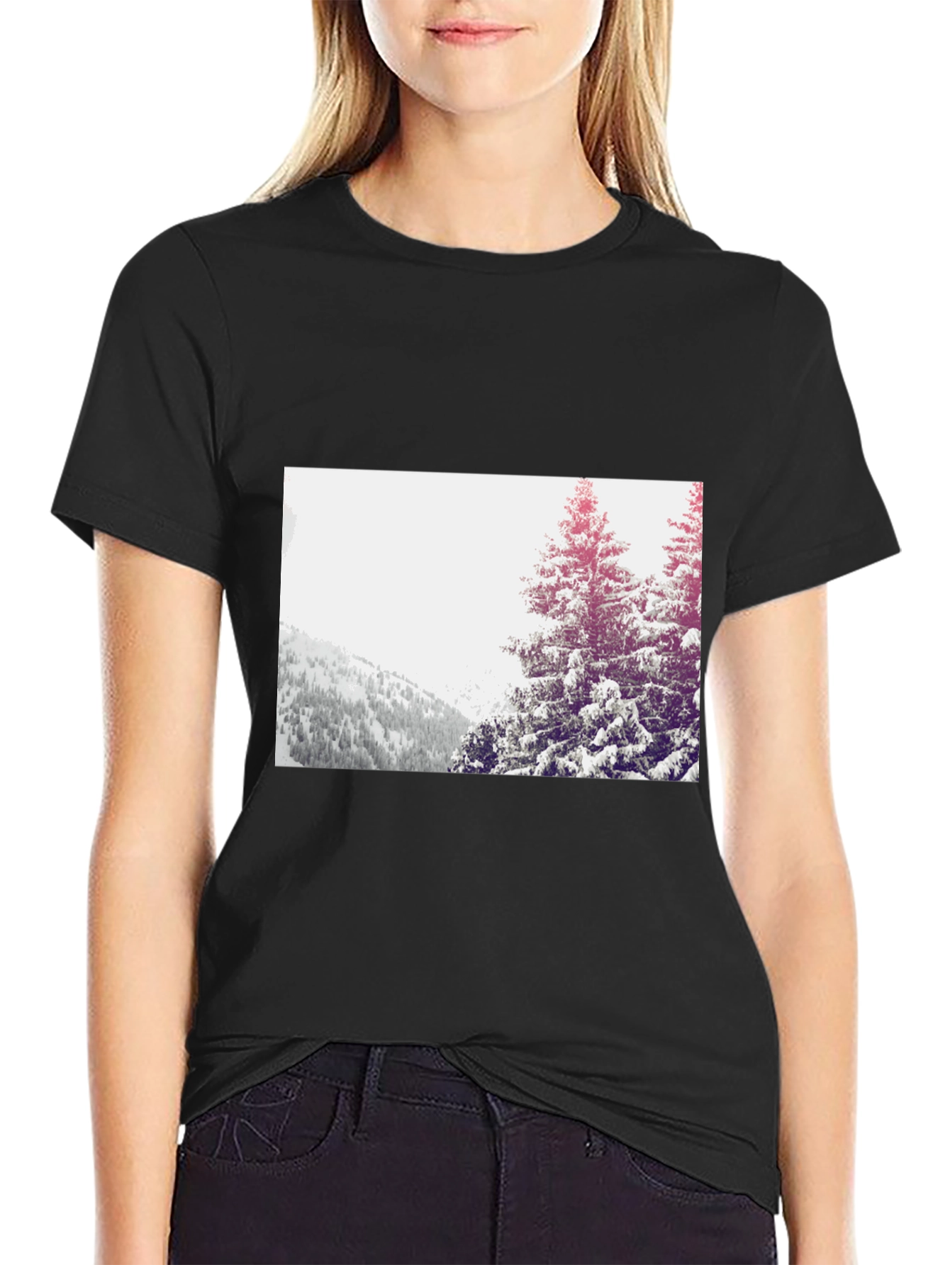 Winter Forest Graphic Tee - Black Crew Neck