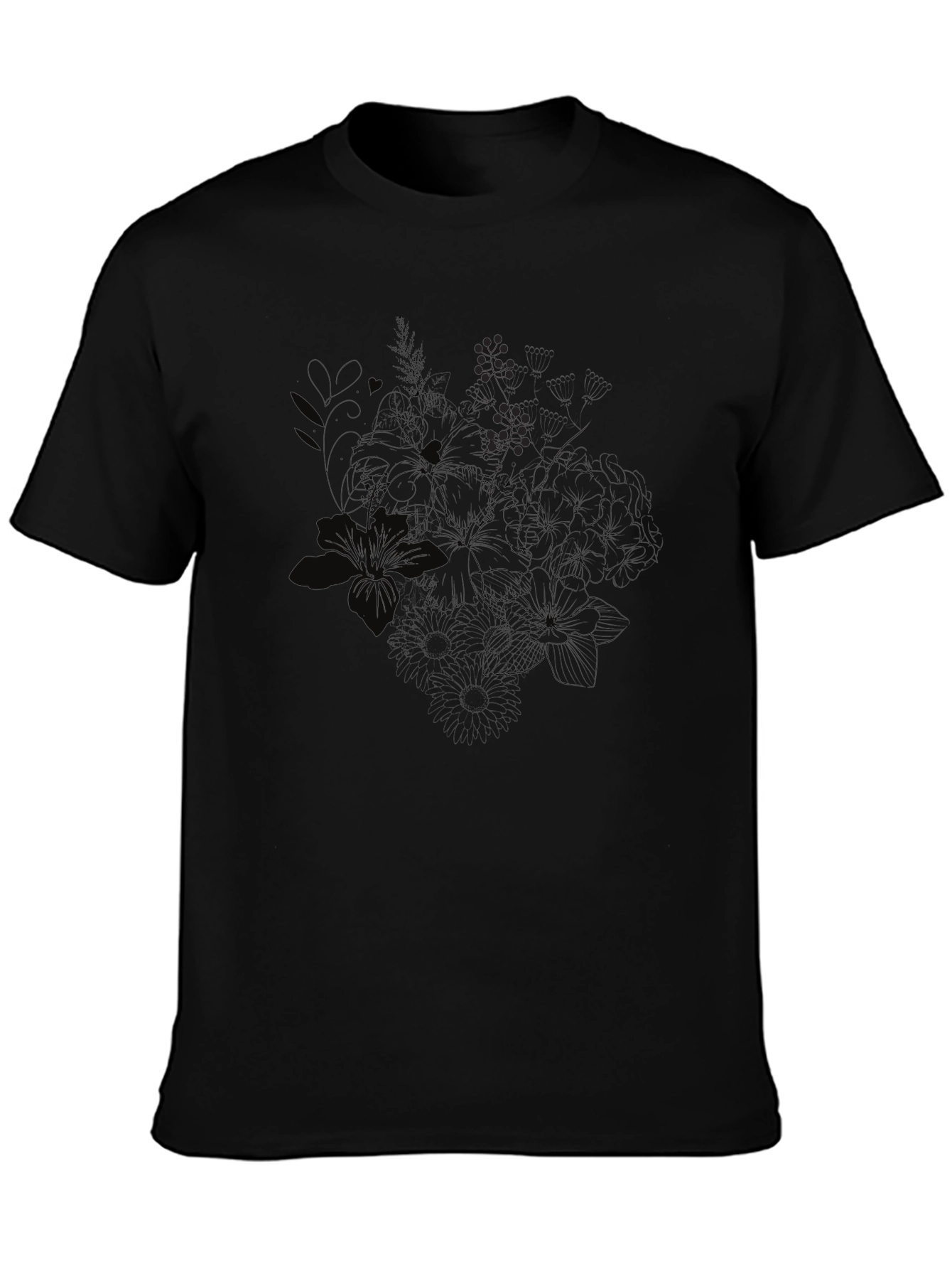 Black Floral Print Crew Neck T-Shirt