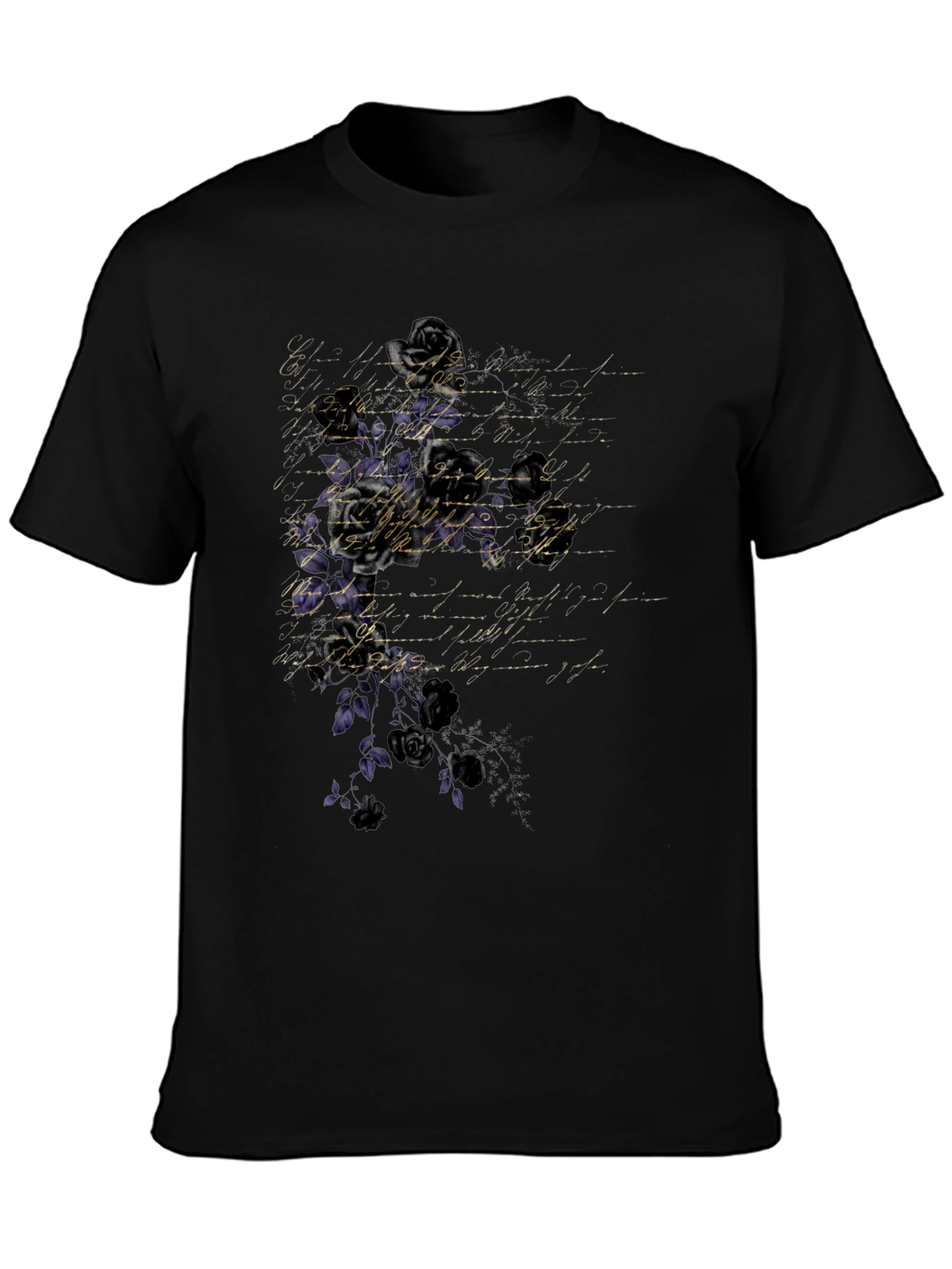 Floral Script Mens Black T-Shirt