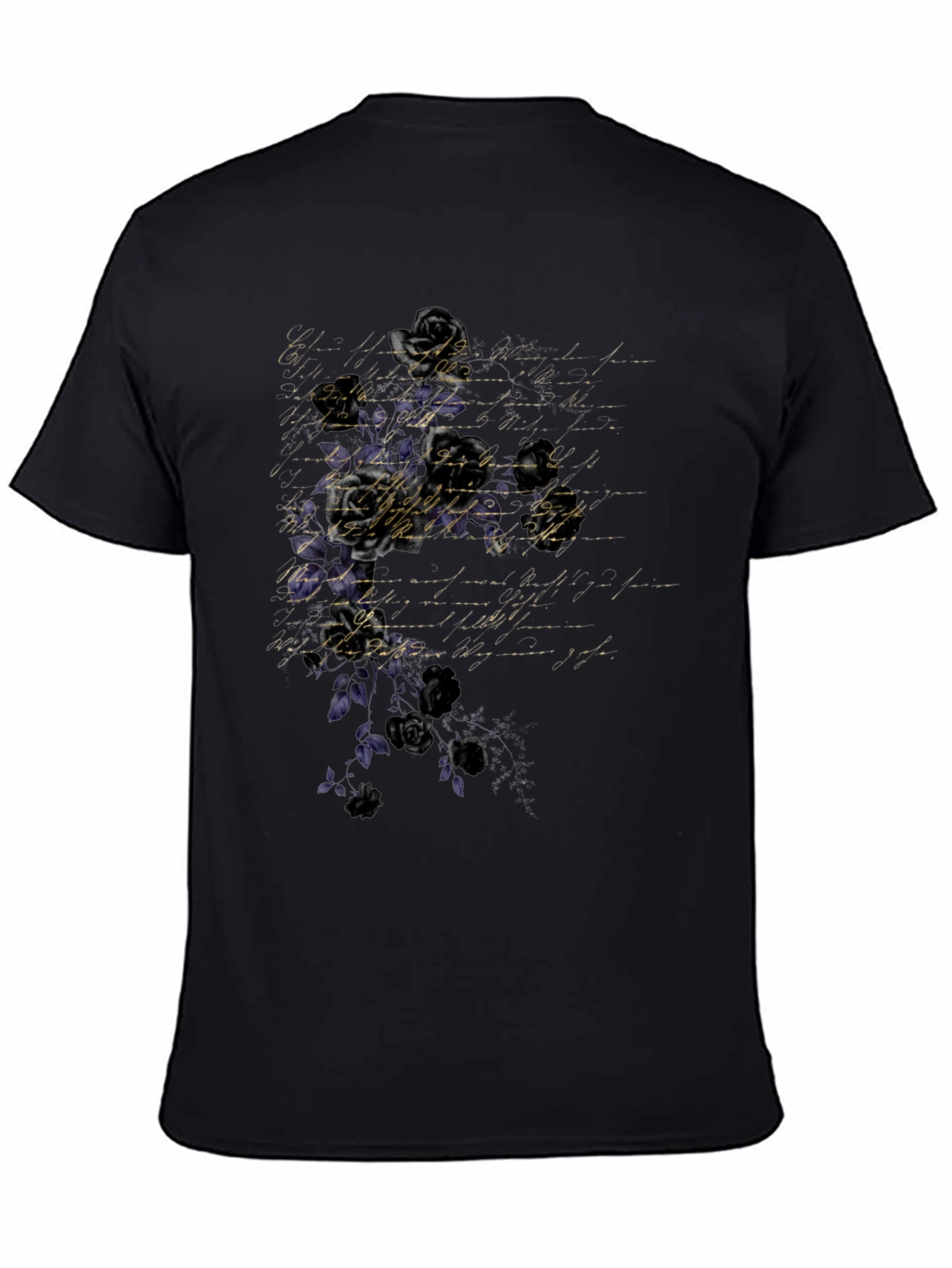 Floral Script Mens Black T-Shirt
