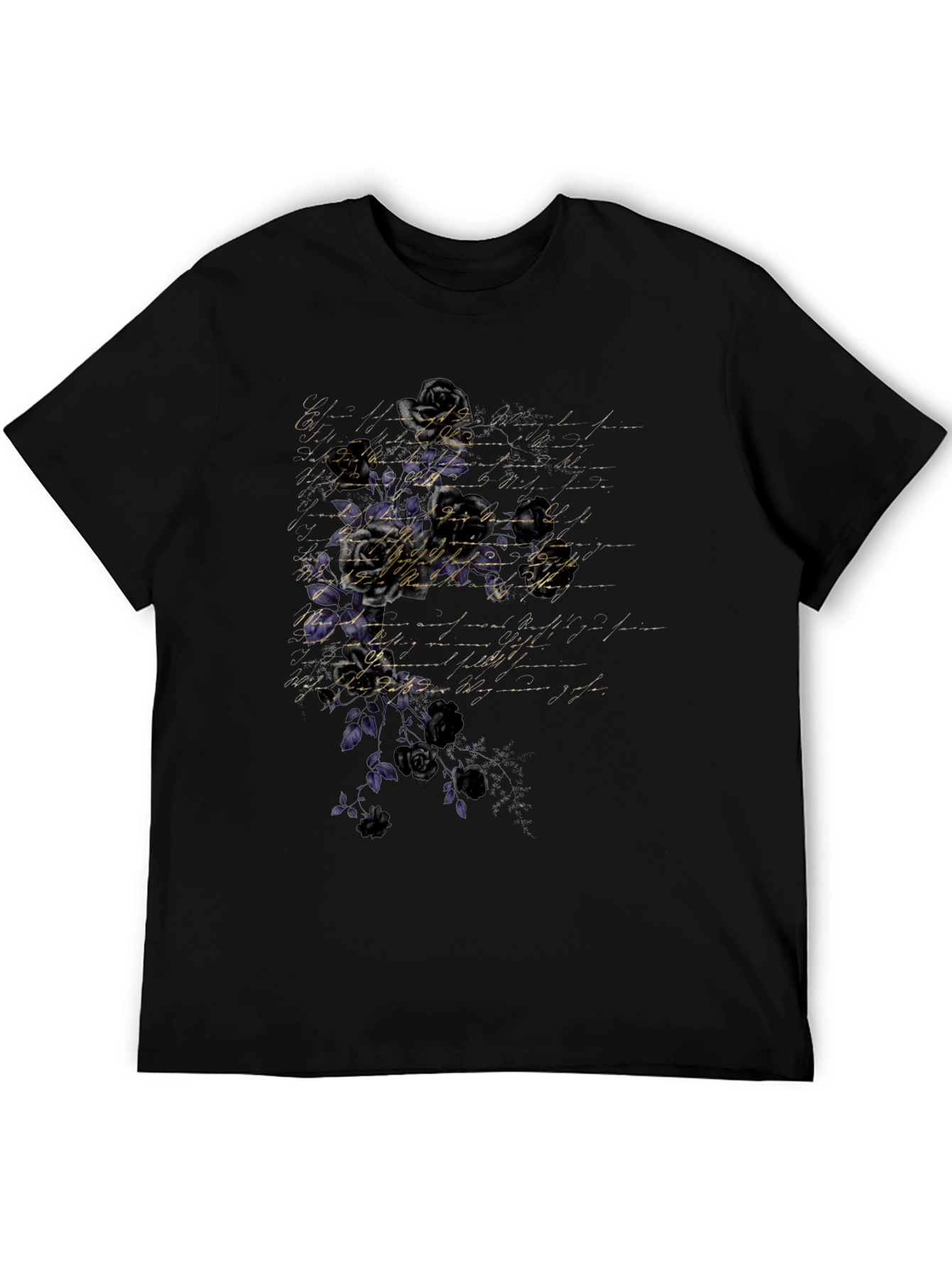 Floral Script Mens Black T-Shirt