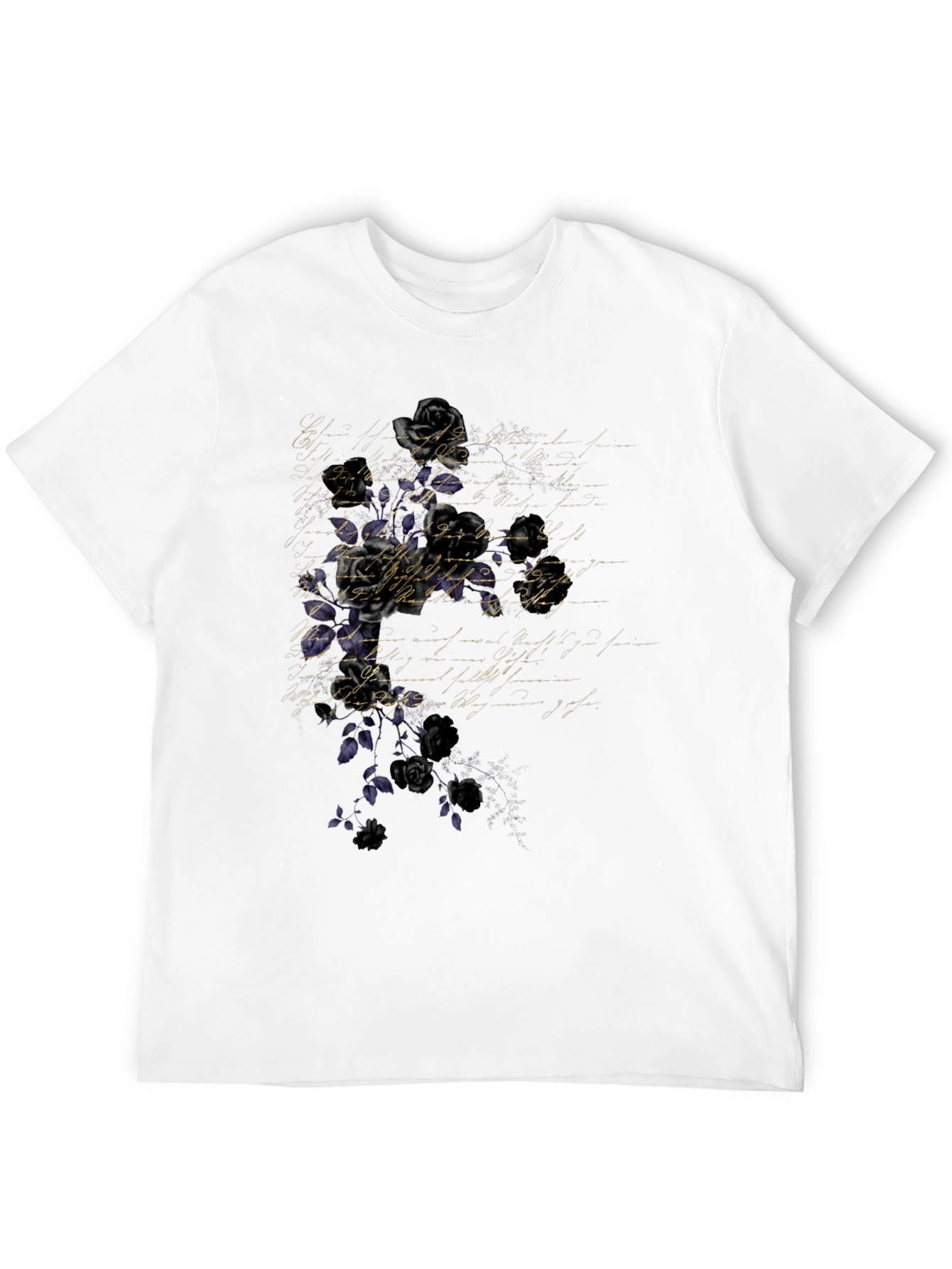 Floral Script Mens Black T-Shirt