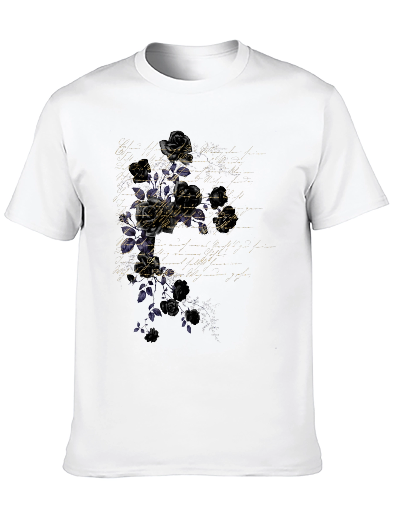 Floral Script Mens Black T-Shirt