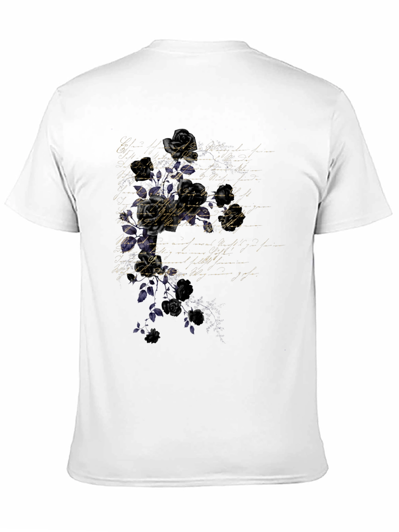 Floral Script Mens Black T-Shirt