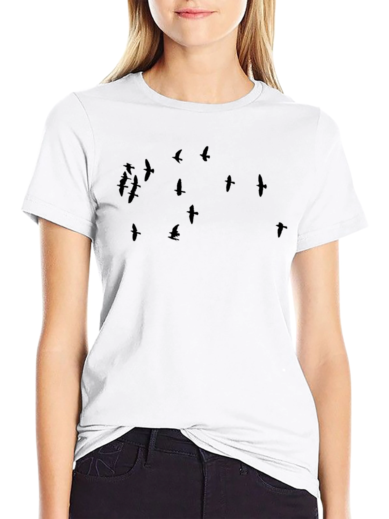 Mens Black T-Shirt with Bird Silhouette Graphic