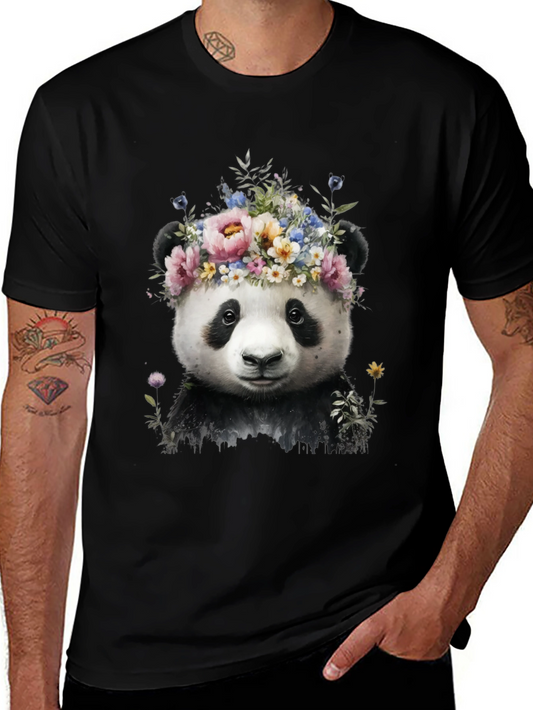 Panda Floral Wreath Graphic Tee - Cute Animal Shirt